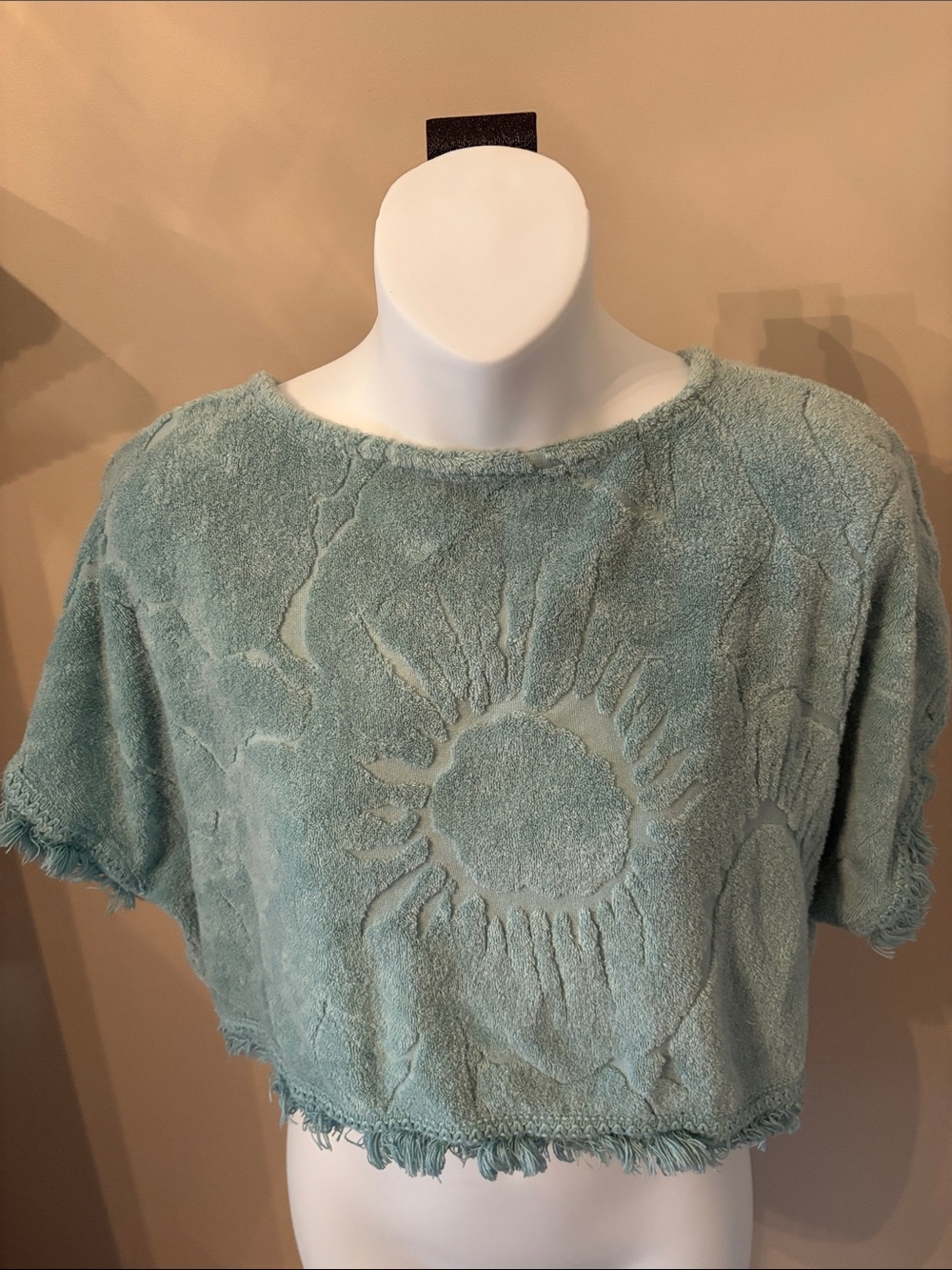 Ollari(Anthropology) Sun-Embossed Crop Top - Seafoam Green